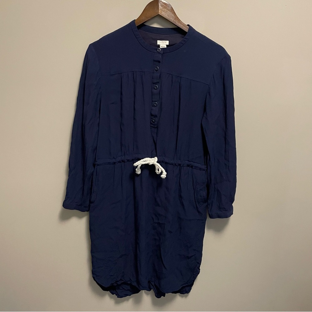 J. Crew Dark Blue Button-Up Long Sleeve Shirt Dress - Picture 2 of 11